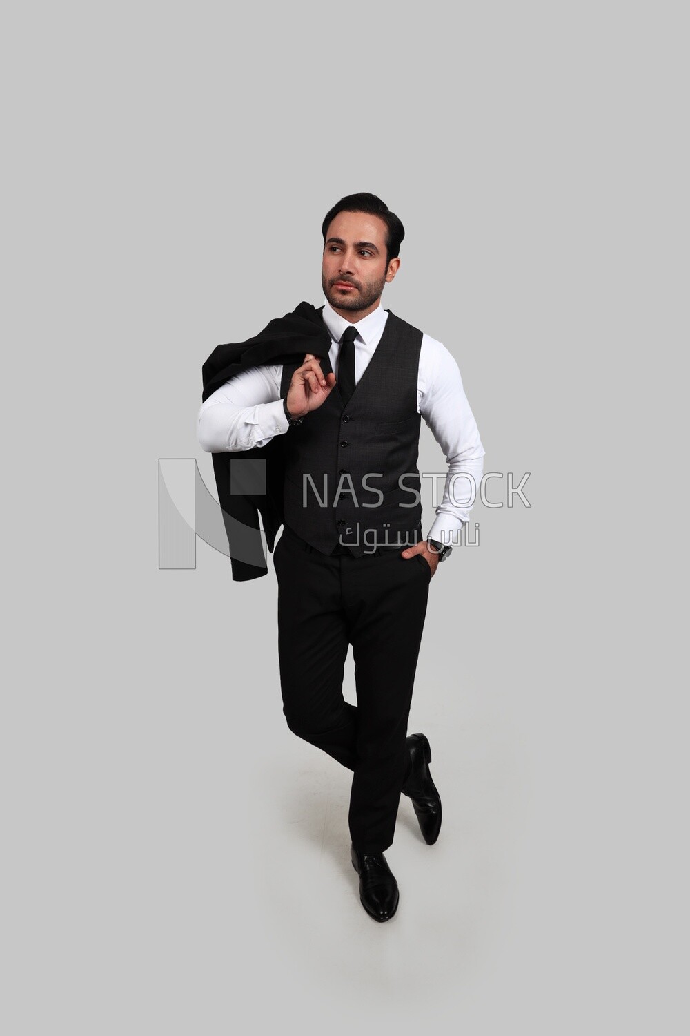 Photo of a businessman with a formal suit putting his hand in his pocket, business development and partnerships, business meeting, Model