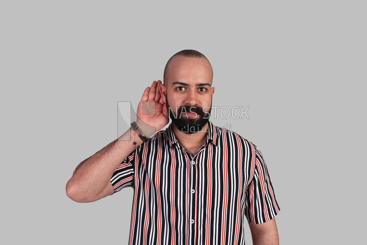 Man cupping his ear having difficulty hearing, disabled people, patients, sign language, Model