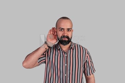 Man cupping his ear having difficulty hearing, disabled people, patients, sign language, Model