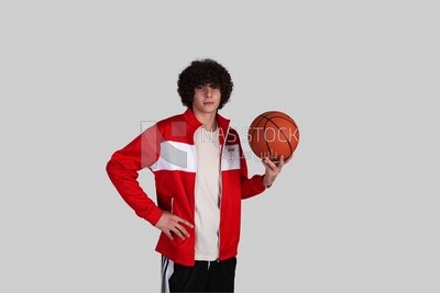 man with a basketball  on a isolated white background
