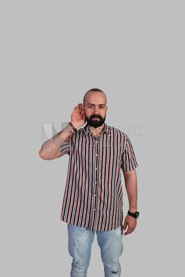 Man cupping his ear having difficulty hearing, disabled people, patients, sign language, Model