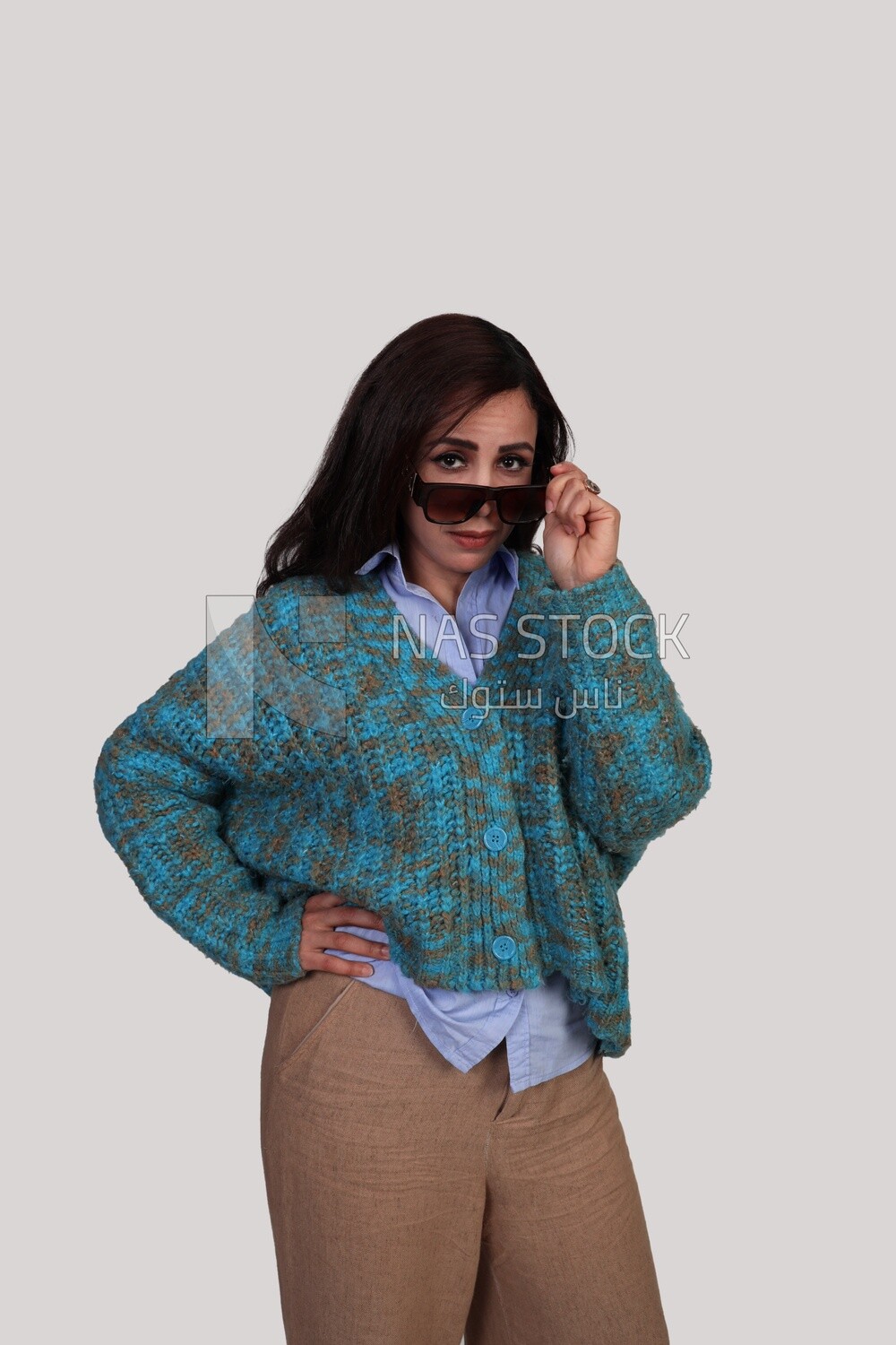 model wearing glasses