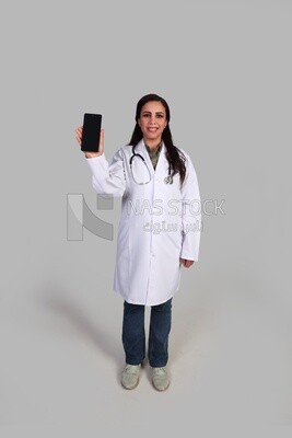 female doctor holding a phone