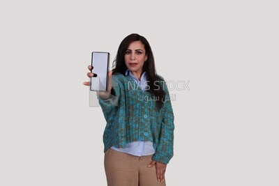 woman showing mobile phone
