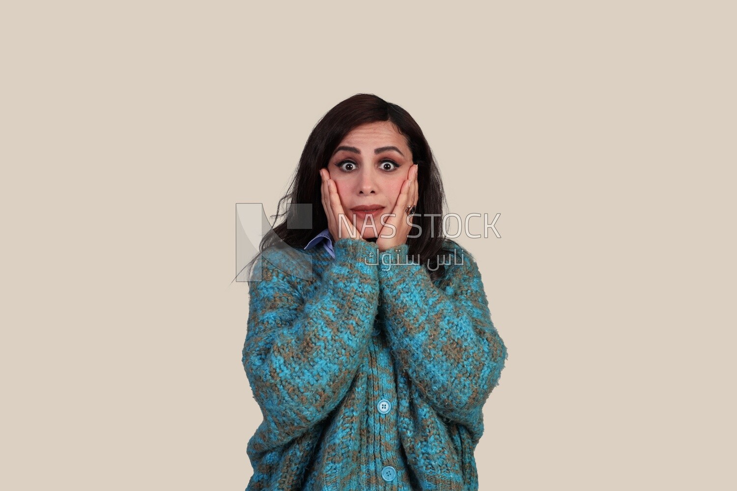 beautiful woman standing surprised