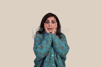 beautiful woman standing surprised