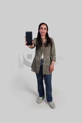 woman showing mobile phone