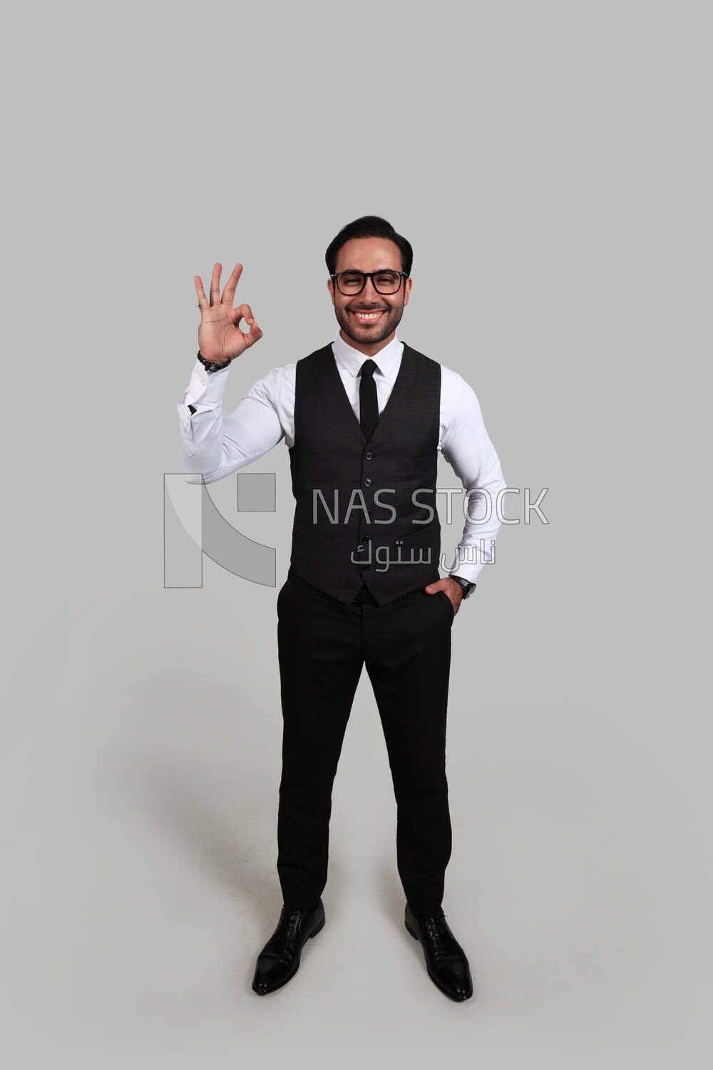 Photo of a businessman with a formal suit with hand gesture, business development and partnerships, business meeting, Model