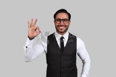 صورة لرجل أعمال يرتدي بدلة رسمية مع إيماءة اليد ، وتطوير الأعمال والشراكات ، واجتماع العمل ، موديل