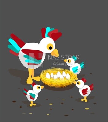 Vector design for Hen and her babies