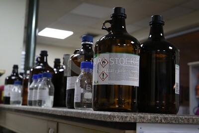Bottles of chemicals in a factory