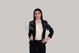 Photo of a businesswoman with formal wear standing with a hand gesture, business development and partnerships, business meeting, Model