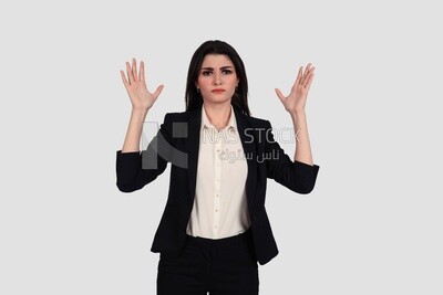 Photo of a businesswoman with formal wear standing looks like she is tired, business development and partnerships, business meeting, Model