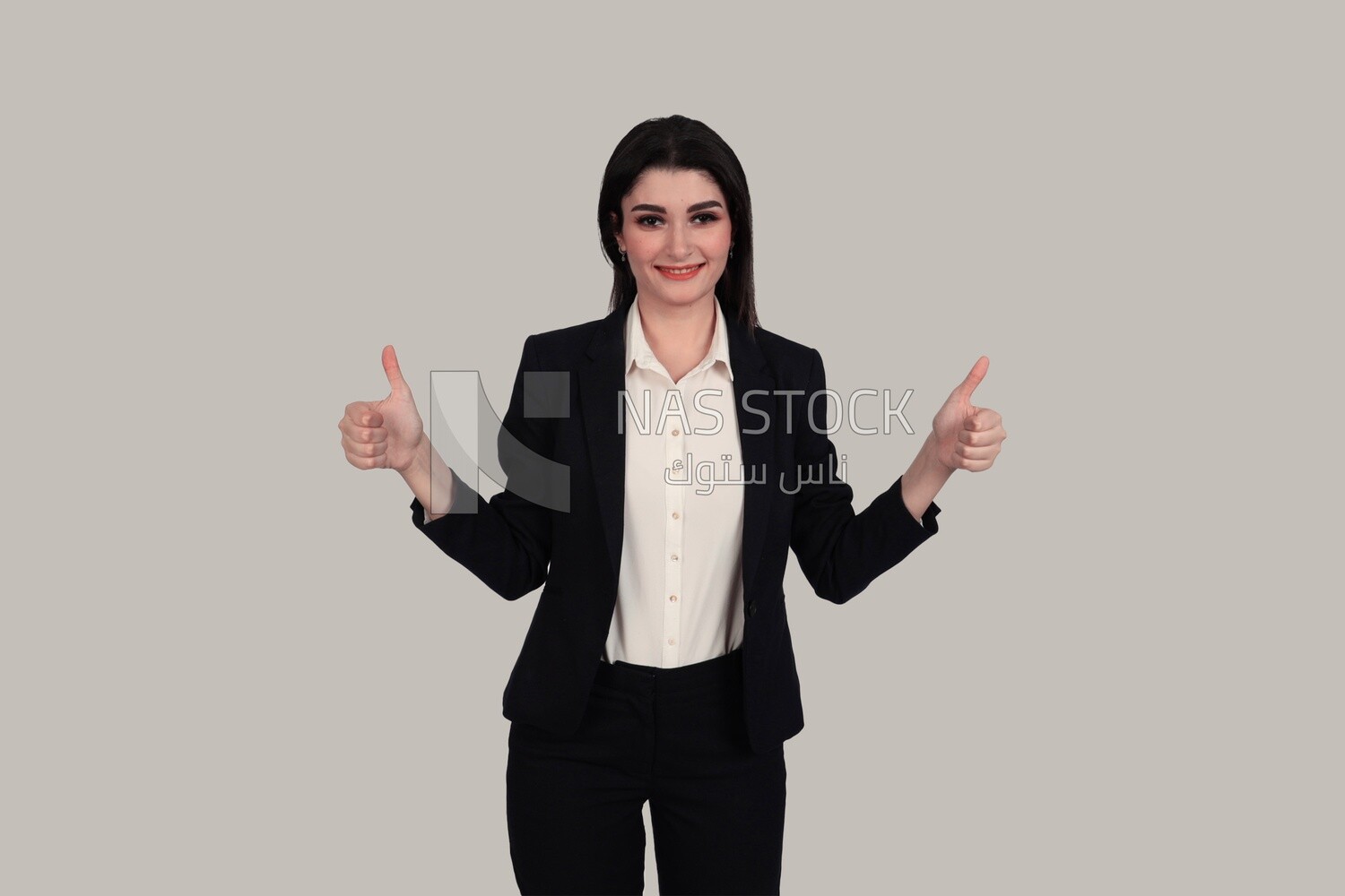 Photo of a businesswoman with formal wear standing with a hand gesture, business development and partnerships, business meeting, Model