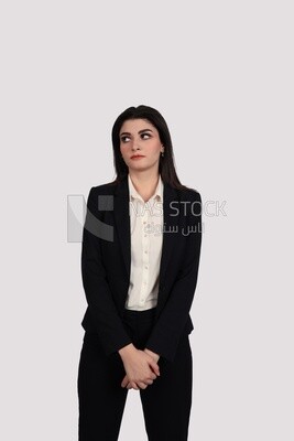 Photo of a businesswoman with formal wear standing on a white background, business development and partnerships, business meeting, Model