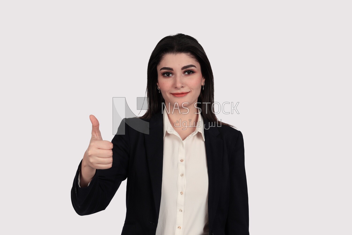 Photo of a businesswoman with formal wear standing with a hand gesture, business development and partnerships, business meeting, Model