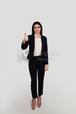 Photo of a businesswoman with formal wear standing with a hand gesture, business development and partnerships, business meeting, Model