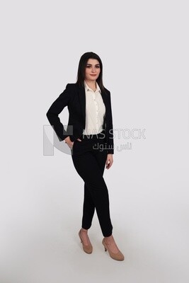 Photo of a businesswoman with formal wear standing on a white background, business development and partnerships, business meeting, Model