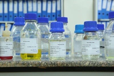 Bottles of chemicals in a factory
