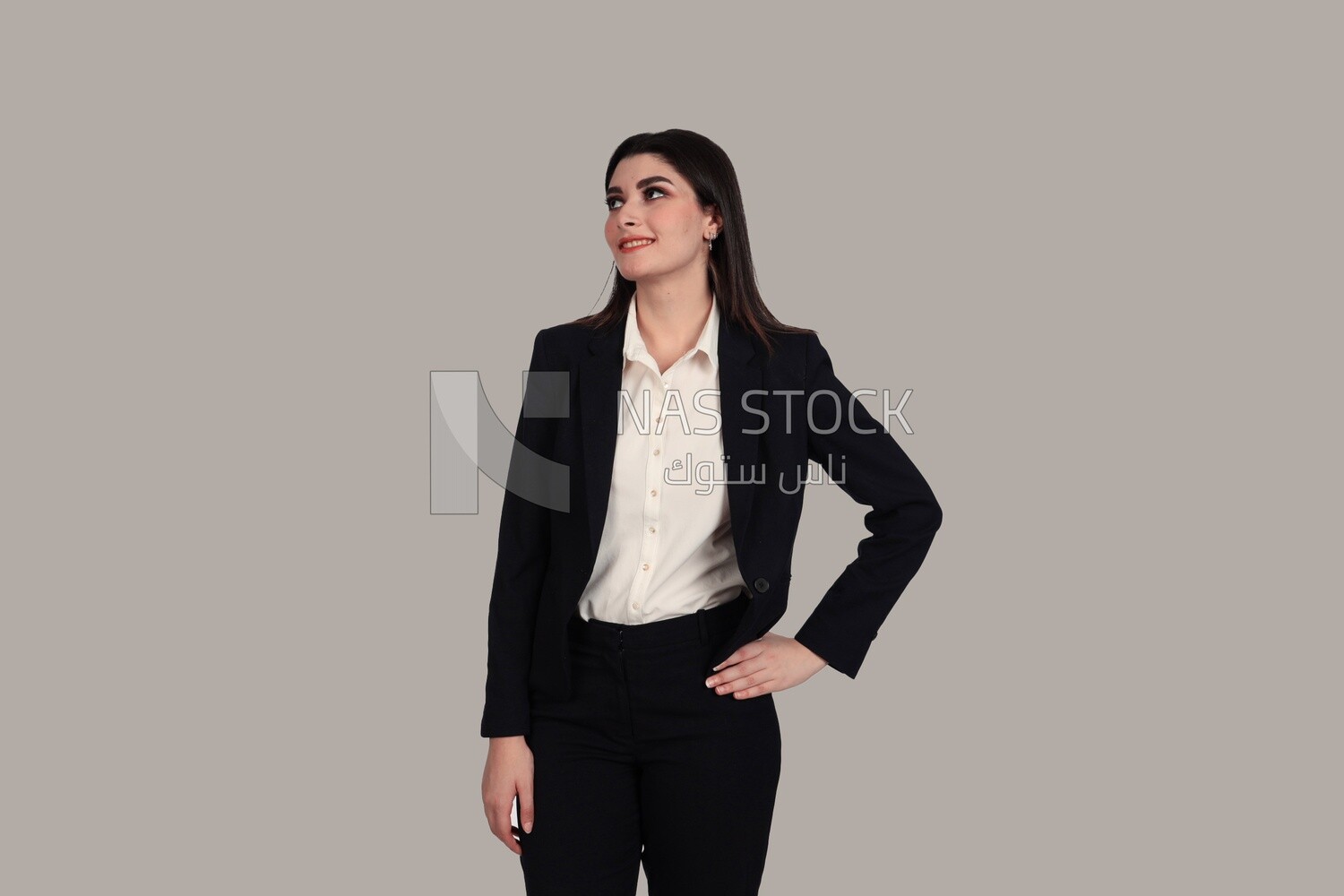 Photo of a businesswoman with formal wear standing on a white background, business development and partnerships, business meeting, Model