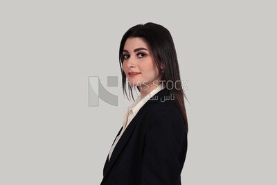Photo of a businesswoman with formal wear standing on a white background, business development and partnerships, business meeting, Model