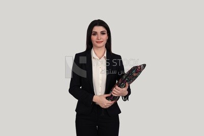 Photo of a businesswoman with formal wear standing on a white background, business development and partnerships, business meeting, Model