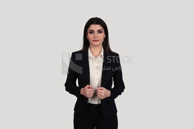 Photo of a businesswoman with formal wear standing on a white background, business development and partnerships, business meeting, Model