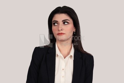 Photo of a businesswoman with formal wear standing on a white background, business development and partnerships, business meeting, Model