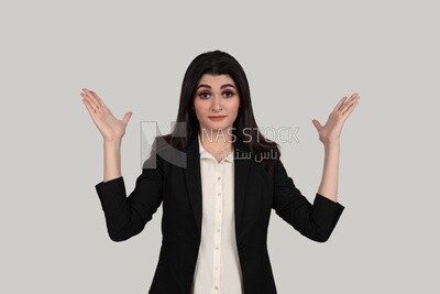Photo of a businesswoman with formal wear standing on a white background, business development and partnerships, business meeting, Model