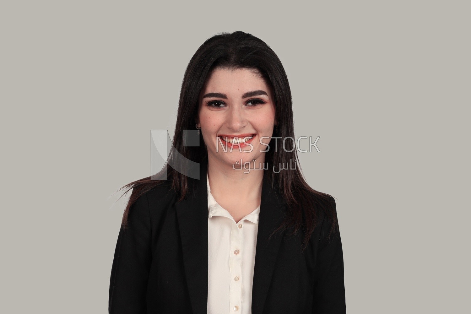 Photo of a businesswoman with formal wear standing on a white background, business development and partnerships, business meeting, Model