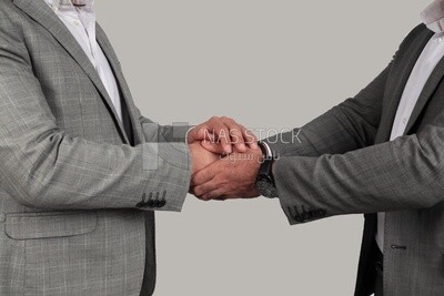 Photo of two businessmen shaking hands, business development and partnerships, business meeting, Model