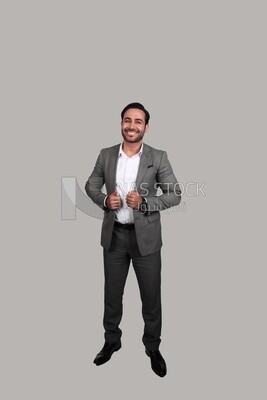 Photo of a businessman with a formal suit standing on a white background, business development and partnerships, business meeting, Model