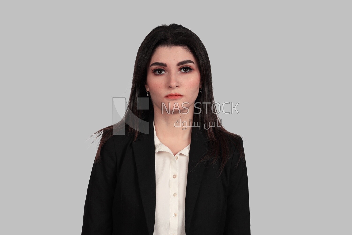 Photo of a businesswoman with formal wear standing on a white background, business development and partnerships, business meeting, Model