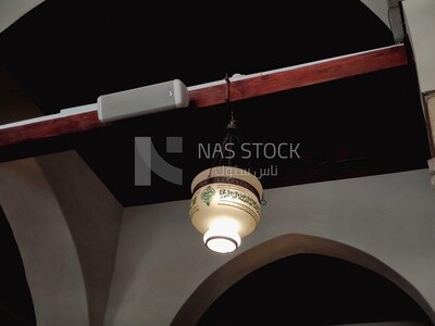 Islamic style lamp hanging in a mosque
