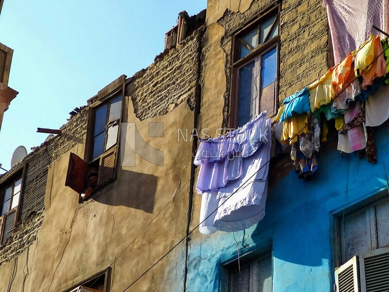 Clothes hanging on the balcony to dry after washing