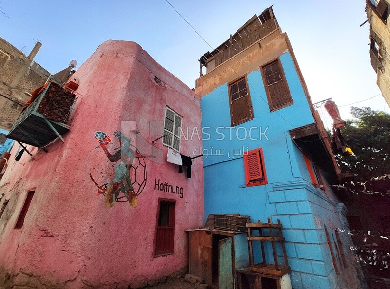 Colorful old houses in a popular neighborhood in Egypt