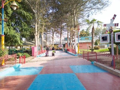 Two women pulling baby carriages take a stroll in Dream Park