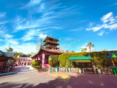Family Coaster building and snack shops inside Dream Park