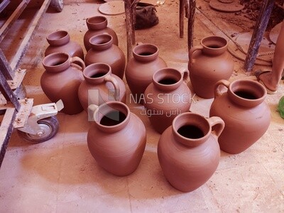 Collection of crockery in a pottery workshop