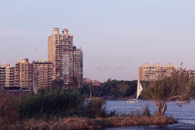 Towers looking at the river, landscapes, nature background, boat