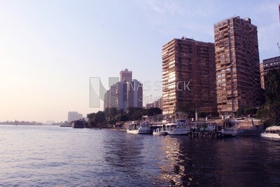 Towers looking at the river, landscapes, nature background, boat