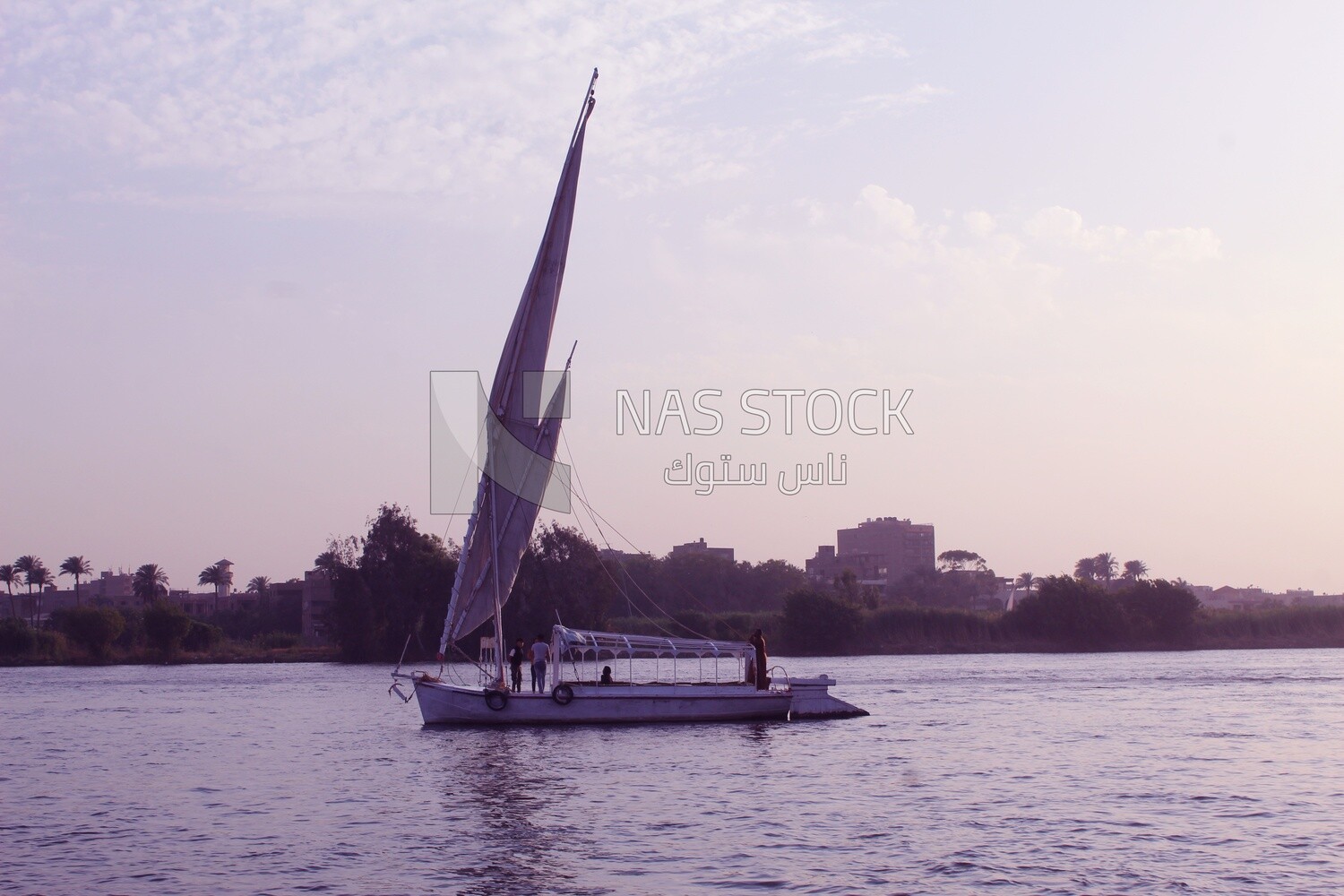 Boat sailing in the river at sunset, landscapes, nature background, boat