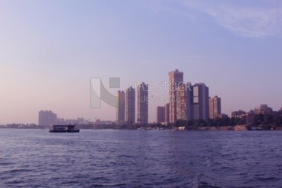 Towers looking at the river, landscapes, nature background, boat