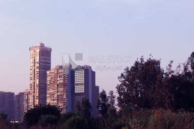 Towers looking at the river, landscapes, nature background, boat