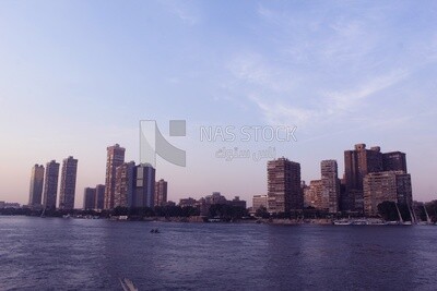 Towers looking at the river, landscapes, nature background, boat