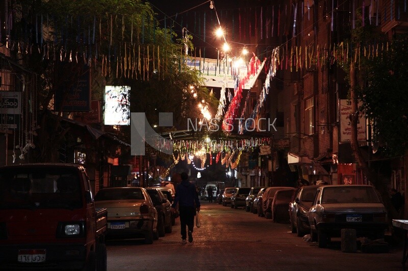 Night view of a street during Ramadan, worship and draw close to God