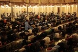 View from the back of the worshipers in the mosque, performing the obligatory prayer inside the mosque, reverence in prayer, performing the obligatory prayer in the mosque, worship and getting closer