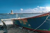 Small fishing boat moored on the seashore  ,Alexandria ,Egypt