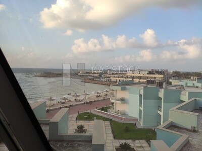Tourist village in Alexandria overlooking the seashore, Mabara, Egypt