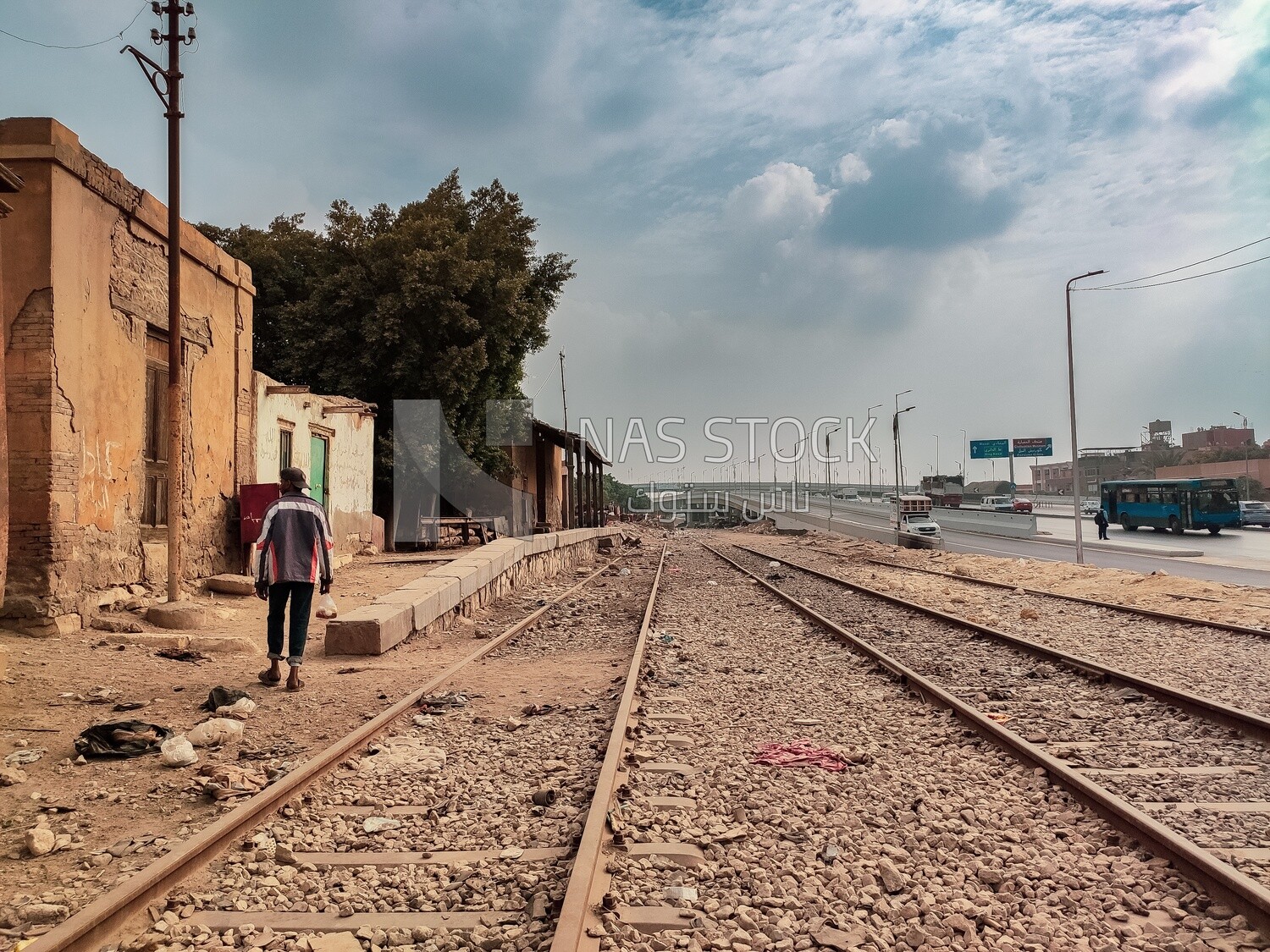 Train rails installed in the streets of Cairo